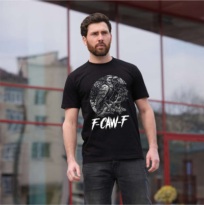 Men's Black Crow, F-Caw-F Funny Black Bird moon Gothic Adult Humorous T-Shirt