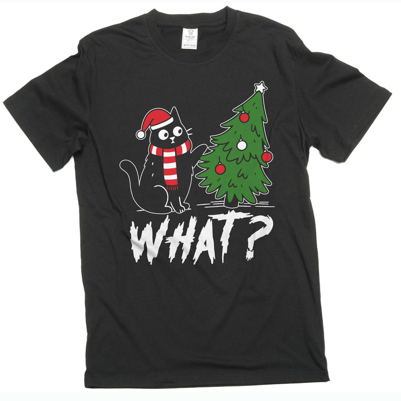 Funny Christmas Tree What Cat T-shirt humorous Xmas Pet Tee Shirt