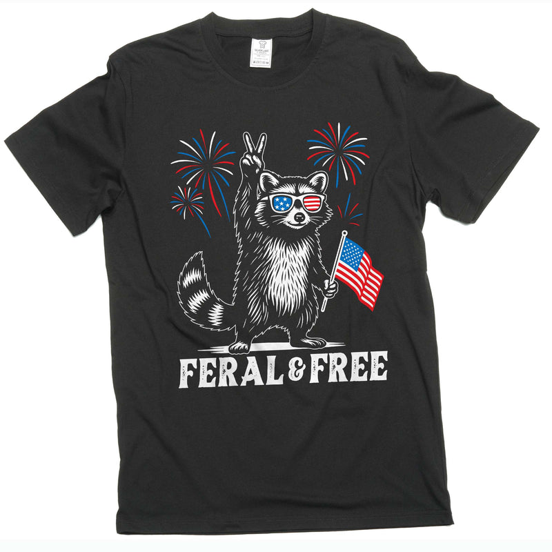 4th of July funny racoon feral and free t-shirt free wild animal patriotic USA flag funny tee shirt
