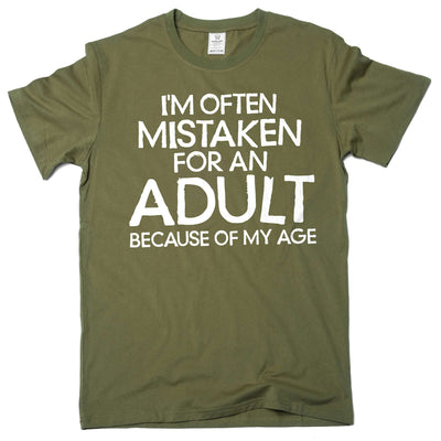 Men's Funny mistaken for an adult T-shirt gift for husband brother adulthood funny sarcastic tee