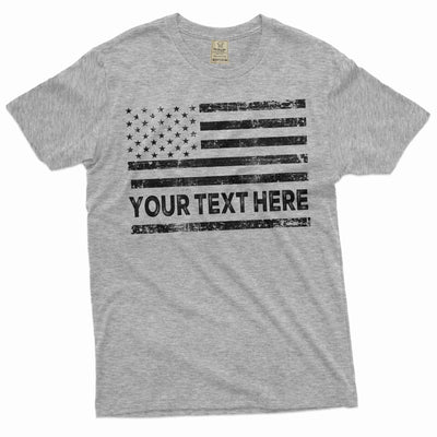 Custom USA Flag Add your Text T-shirt American Flag with personalized text 4th of July tee