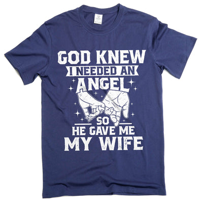 Men's Husband T-shirt Angel Wife Tee Husband Wife Shirts Family Cute Anniversary Marriage Tees