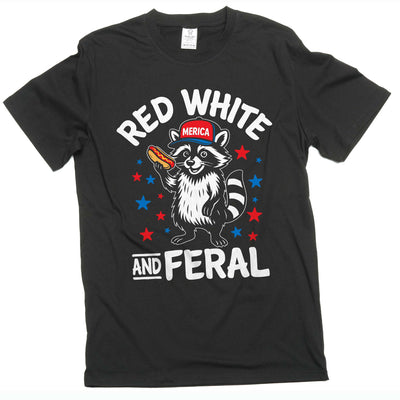 Funny 4th of July Shirt, Feral Raccoon Tee Shirt Red White and Feral Shirt