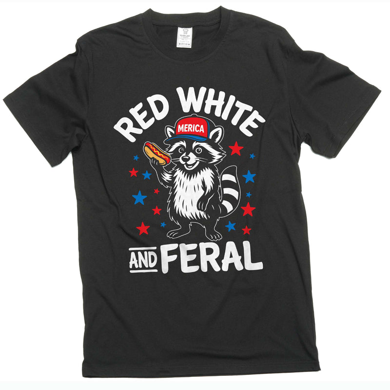 Funny 4th of July Shirt, Feral Raccoon Tee Shirt Red White and Feral Shirt