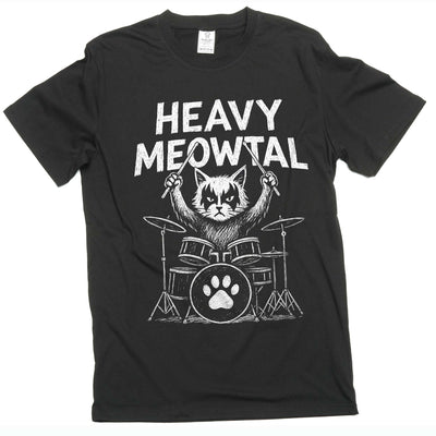 Men's Heavy Meowtal T-Shirt Funny Musician Cat Tee music band drummer tee-shirt