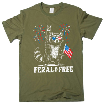 4th of July funny racoon feral and free t-shirt free wild animal patriotic USA flag funny tee shirt