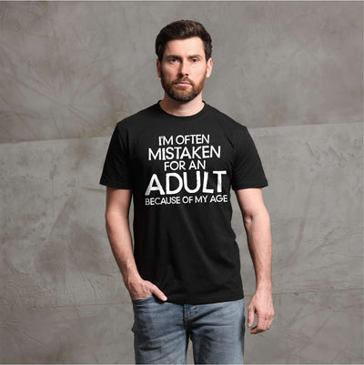 Men's Funny mistaken for an adult T-shirt gift for husband brother adulthood funny sarcastic tee