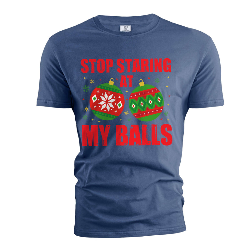 Funny Christmas Shirt Stop Staring At My Balls Shirt Funny Rude Offensive Xmas Shirt