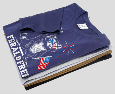 4th of July funny racoon feral and free t-shirt free wild animal patriotic USA flag funny tee shirt