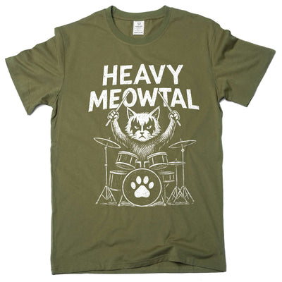 Men's Heavy Meowtal T-Shirt Funny Musician Cat Tee music band drummer tee-shirt