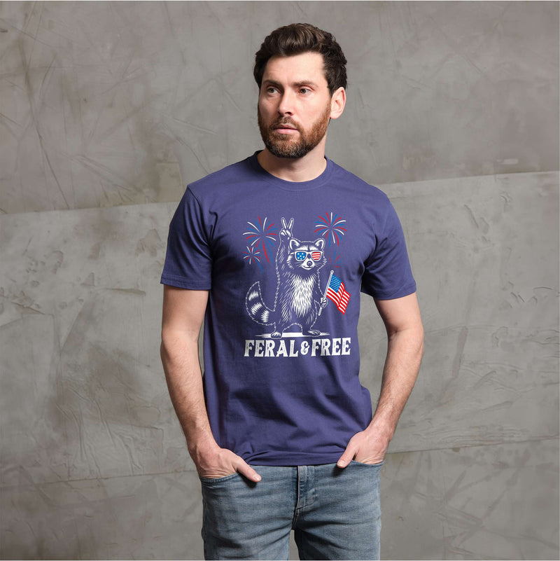 4th of July funny racoon feral and free t-shirt free wild animal patriotic USA flag funny tee shirt