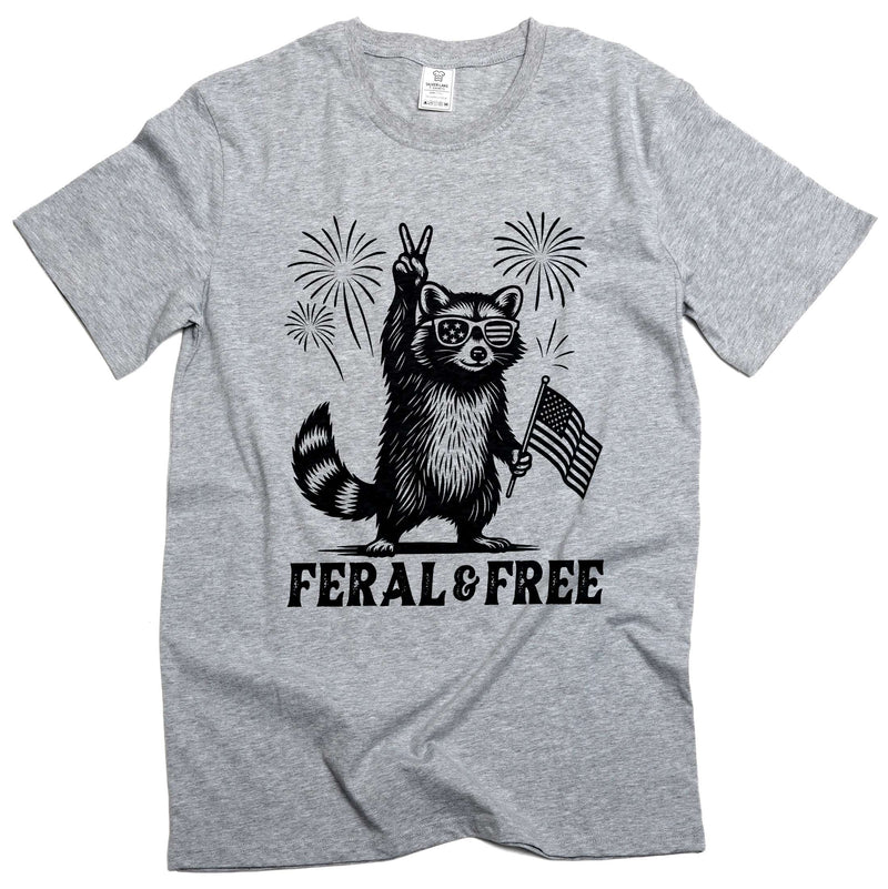 4th of July funny racoon feral and free t-shirt free wild animal patriotic USA flag funny tee shirt