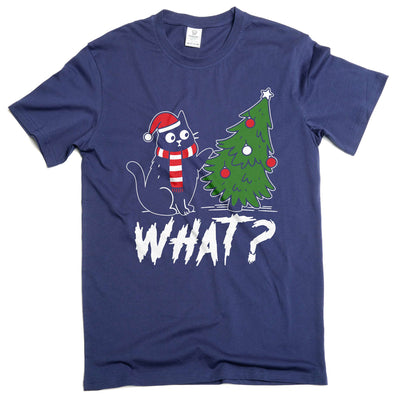 Funny Christmas Tree What Cat T-shirt humorous Xmas Pet Tee Shirt