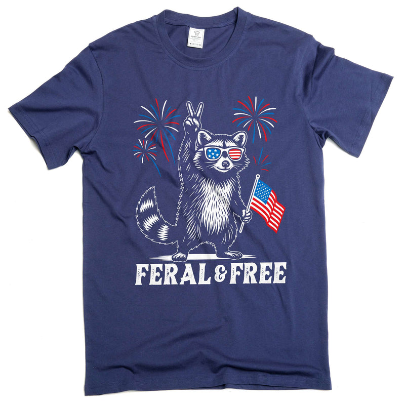 4th of July funny racoon feral and free t-shirt free wild animal patriotic USA flag funny tee shirt