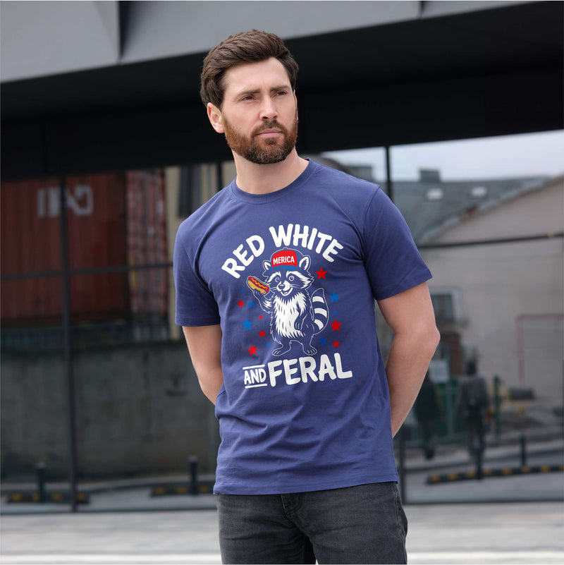 Funny 4th of July Shirt, Feral Raccoon Tee Shirt Red White and Feral Shirt