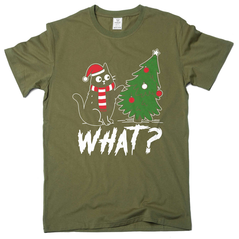 Funny Christmas Tree What Cat T-shirt humorous Xmas Pet Tee Shirt