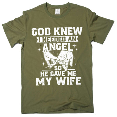 Men's Husband T-shirt Angel Wife Tee Husband Wife Shirts Family Cute Anniversary Marriage Tees