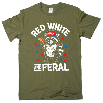 Funny 4th of July Shirt, Feral Raccoon Tee Shirt Red White and Feral Shirt