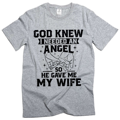 Men's Husband T-shirt Angel Wife Tee Husband Wife Shirts Family Cute Anniversary Marriage Tees