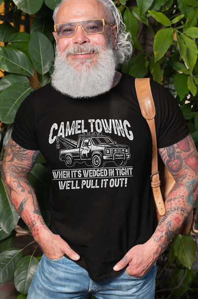 Men's Funny Camel towing T-shirt double meaning innapropriate tee shirt