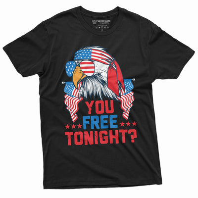 Men's 4th of July Funny Eagle You Free Tonight Teeshirt Freedom Patriotic US Birthday Independence day Tee Shirt