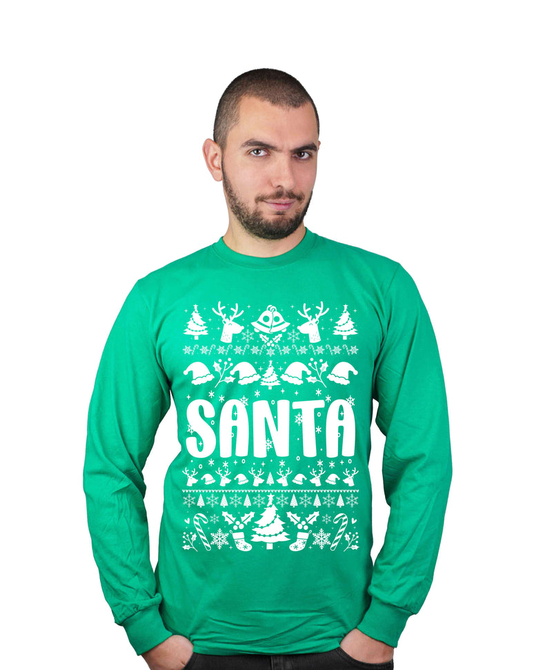 Couple matching funny Santa came twice husband wife ugly sweater party long sleeve shirts green red t-shirts