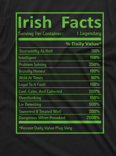 Men's Irish facts T-shirt St. Patrick's Day Ireland patriotic Flag Shirt Saint Patrick's Tee