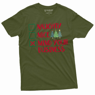 Men's Funny Christmas T-shirt mind your business Santa Xmas funny Tee shirt for him
