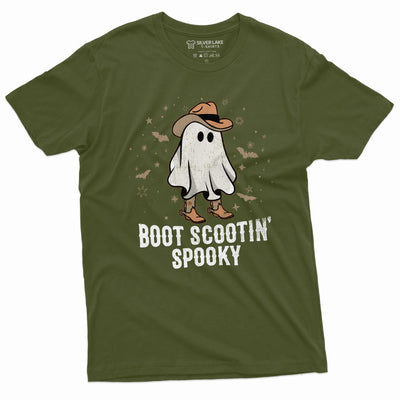 Men's Halloween Shirt Boot Scootin Spooky Shirt Funny Halloween Tee Cowboy Ghost Shirt