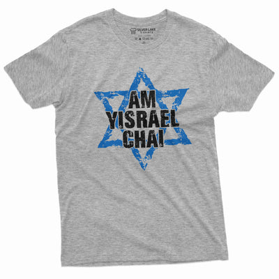 Men's Am Yisrael Chai T-shirt Israel flag coat of arms star of David Support Israel Tee