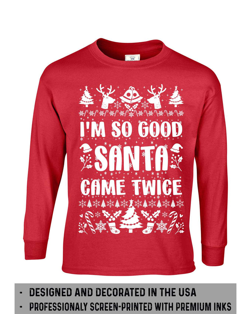 Couple matching funny Santa came twice husband wife ugly sweater party long sleeve shirts green red t-shirts
