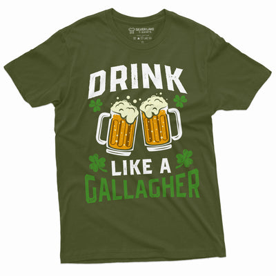 Men's Funny St Patricks day popular culture Drink Like A Gallagher T-shirt Pub party Drinking Tee