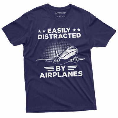 Men's funny easily distracted by airplanes T-shirt pilot gift funny planes aircrafts engineer tee