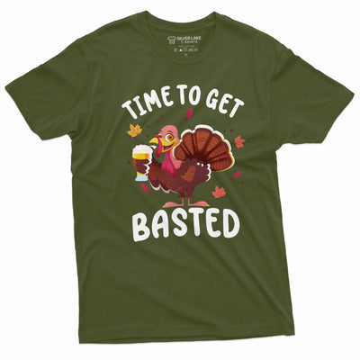 Men's Funny Thanksgiving T-shirt Turkey time to get basted party funny humorous tee