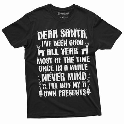 Men's Funny letter to Santa T-shirt never mind I will buy my own presents funny Christmas gift Tee