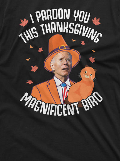 Men's Funny Thanksgiving Anti Biden T-shirt Turkey Pardoning Cat T-shirt Anti-biden Funny tee
