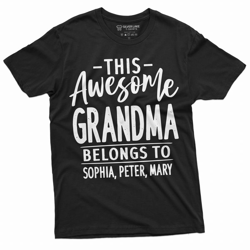 Womens Customizable Grandma T-shirt This Grandmother Belongs Grandkids Granddaughters Son Personalized Birthday Christmas Gift for Nana