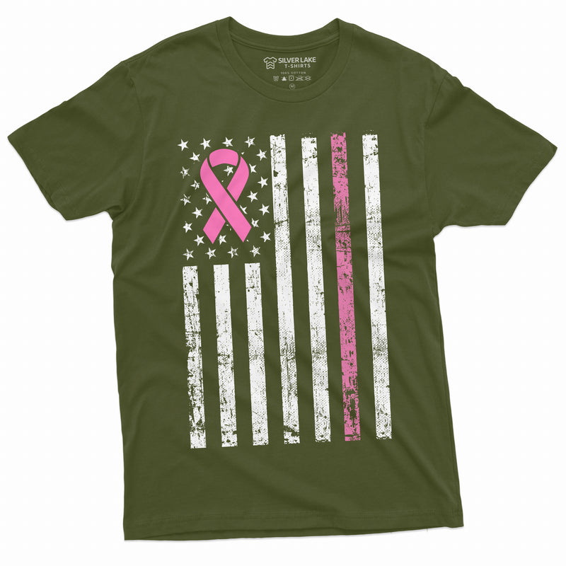 USA Flag Cancer awareness Ribbon T-shirt Mens Womens Unisex American Flag Awareness Tee Shirt Breast cancer day tee Shirt