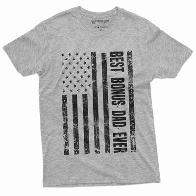 Men's Best Bonus Dad Ever T-shirt USA Flag American Step Dad Father's Day Birthday Gift For Man
