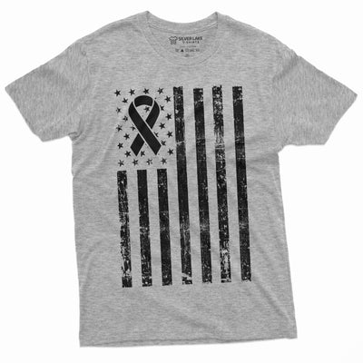 USA Flag Cancer awareness Ribbon T-shirt Mens Womens Unisex American Flag Awareness Tee Shirt Breast cancer day tee Shirt - SilverLakeTshirts