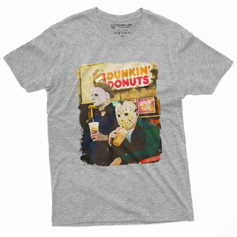 Halloween Movie inspired T-shirt Michael Myers Drinking Coffee Funny humorous Tee For Him
