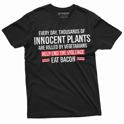 Men's Funny Eat Bacon Anti Vegan Veganism Tee Shirt BBQ Grilling Steak Tee