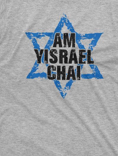 Men's Am Yisrael Chai T-shirt Israel flag coat of arms star of David Support Israel Tee