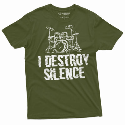 Drummer T-shirt I destroy Silence Drum Drumming Music Tee Musical band t shirt