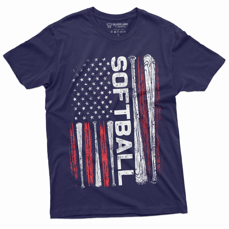 Softball Tshirt American Sports USA Flag Tee Shirt Softball Bats US Flag Birthday Gift Unisex Womens Mens T-shirt