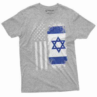 Men's Israel USA T-shirt support Israel IDF Flag coat of arms Israeli army tee shirt