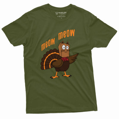 Meow Meow Funny Thanksgiving T-shirt Turkey Cat Humor Thanksgiving Dinner conversation starter Tee