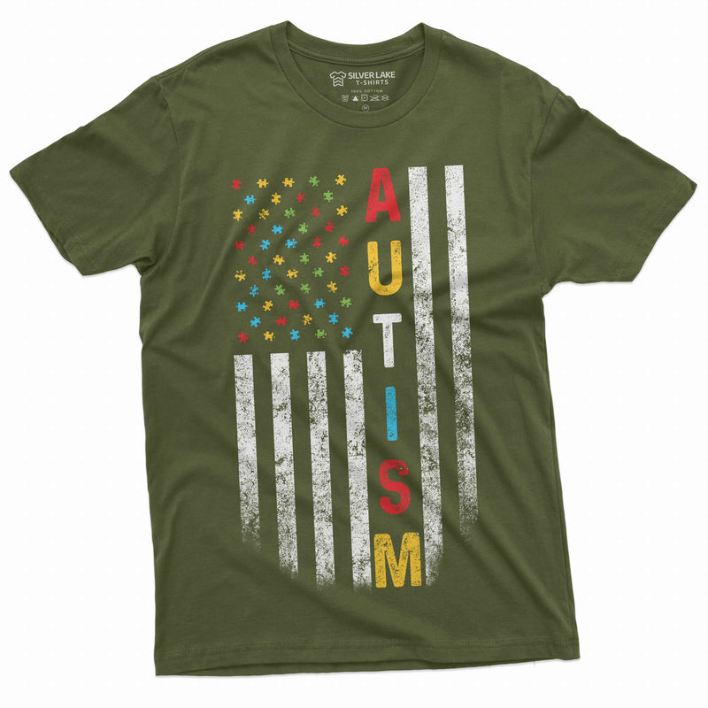 US Flag Autism colors T-shirt autism awareness day men&