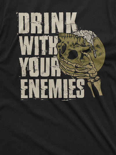 Men's Skull Warrior Funny T-shirt Drink with your Enemies Birthday Gift Skulls Tee Shirt