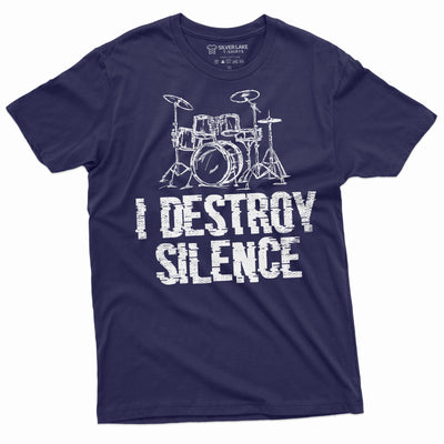 Drummer T-shirt I destroy Silence Drum Drumming Music Tee Musical band t shirt